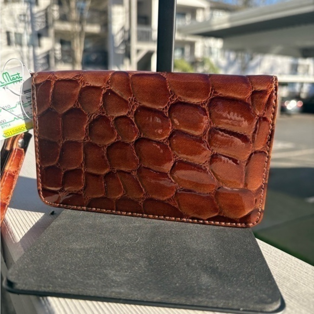 3/$25 NWT Rolfs Cognac Faux Crocodile Zip Wallet with Card Slots